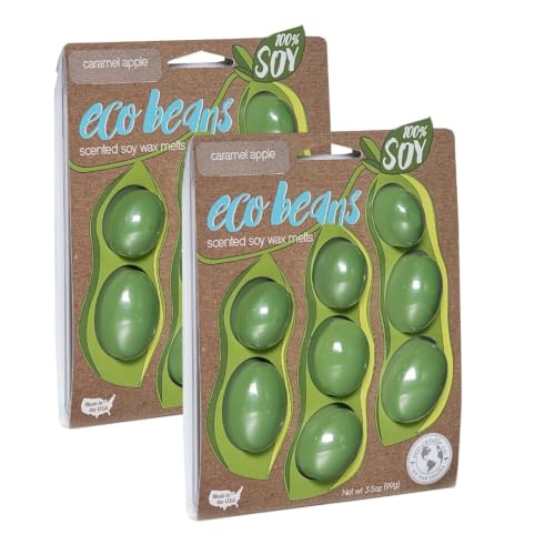 Eco Candle Co. Eco Beans Wax Melts 2-Pack, Caramel Apple, 3.5 oz. - Scents of Granny Smith Apples and Creamy Caramel - 100% Soy Wax, No Lead, Kraft Paper Label & Lid, Hand Poured, Phthalate Free