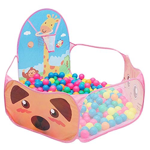 Image of BabyGo Kids Giraffe Basketball Ball Pool for Kids, Play Tent House for 2+ Year Old Girls and Boys, Ball Pit for Kid, Spacious, Lightweight, Portable & Easy to Set Up, (Pink) (with 30 Balls)