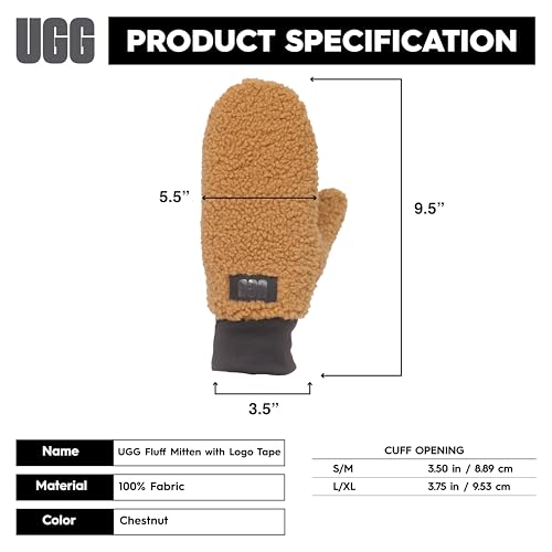 UGG Womens Uggfluff Mitten With Logo Tape Chestnut Large/X-Large - image 4