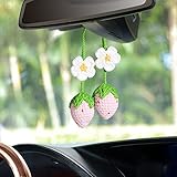 VARGTR 2 Pieces Cute Strawberry and Flower Crochet,Car Decor Hand Knitted Cute Crochet Strawberry...