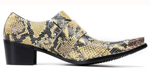 Santimon Men's Silp On Shoes Dress Casual Loafers - Genuine Leather Snakeskin Monk Moccasins with Metal Toe for Bar,Disco, Party & Ballroom2