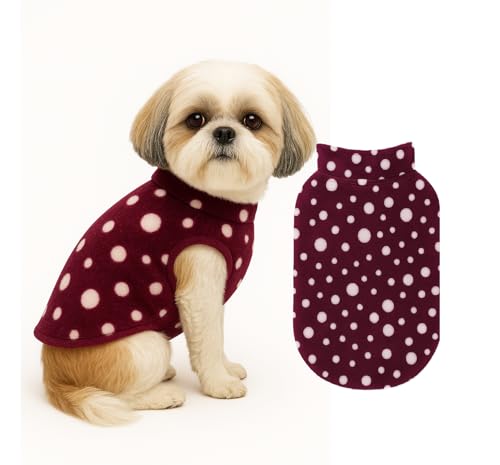 Image of The Pets Company Dog Winter Coat Jacket, Clothes, Windproof, Light Weight, Washable, Ultra Warm Thick Fleece Lined Dog Vest for Cold Weather Protection, (Polka Maroon Cherry, Small - 14 Inch)