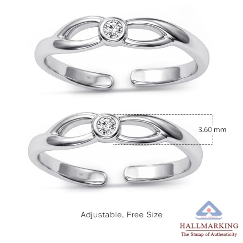 Image of TRUESILVER ACPL 925 Sterling Silver Toe Rings for Women | BIS Hallmarked Classic, Ruby Red & Cubic Zirconia Stone Toe Ring