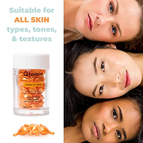 Qtamin Vitamin C Capsules For Face - Portable Face Serum Capsules | Vitamin C Serum Capsules For Face Moisturising, Anti-Aging, & Brightening (30 Count - 1 Bottle) #TOP4
