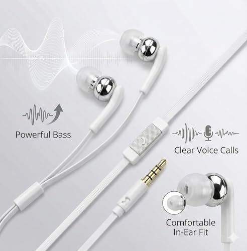 Image of GSP 2 Wired inEar Earphone with in-Line Call Control, Powerful HD Mic, Clear Sound, Stylish & Lightweight Compatible with Oneplus,Samsung,Oppo,Vivo,Redmi Having 3.5mm Jack- White