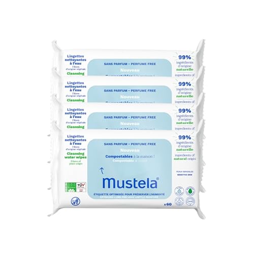 Toallitas limpiadoras compostables sin perfume, juego de 4 x 60 toallitas