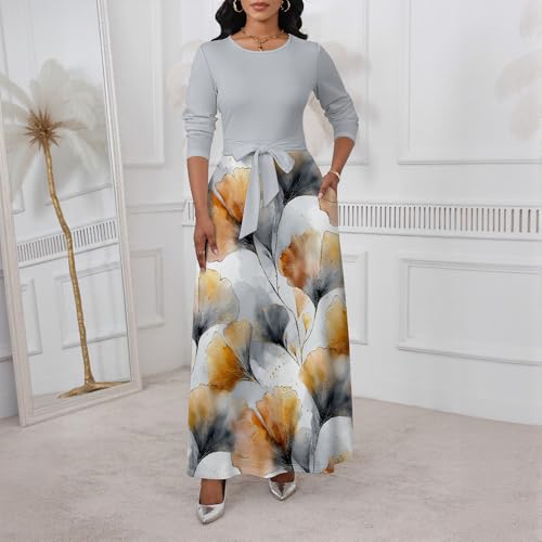 PinkPatty Plus Size Maxi Dress for Curvy Women Casual Crew Neck Long Sleeve Dresses Cocktail Party Sundress with Belt3