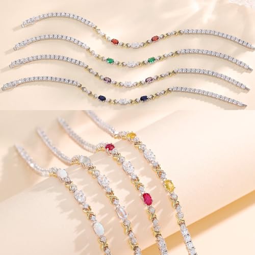 FANCIME Birthstone Tennis Bracelet for Women Sterling Silver Double Birthstone Jewelry Anniversary Birthday Gifts for Women 7.28inch2