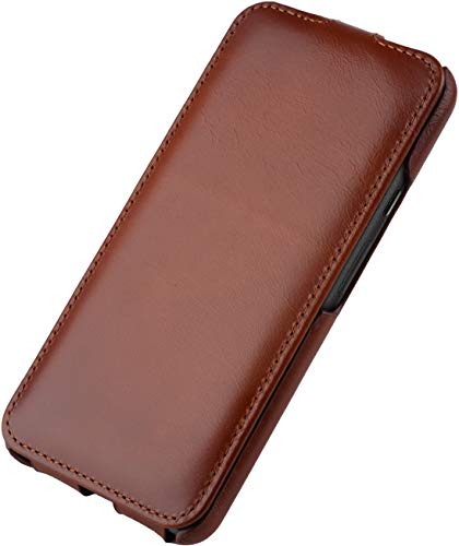 StilGut Slim Vertical Flip Case for Google Pixel 5, Genuine Leather Pixel 5 case, Cognac Antique - Image 2