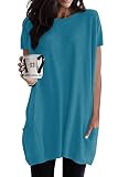 SENSERISE Womens Short Sleeve Long Tunic Tops with Pockets Lightweight Loose Novelty T Shirts Wear w