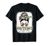 Autism Mom Life Messy Bun Bleached Mothers Day Autism Mom T-Shirt Small
