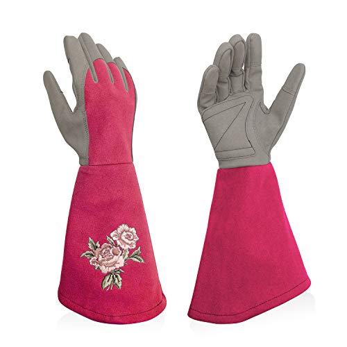 Intra-FIT Rose Pruning Gloves Thorn Proof, Embroidery Leather Gardening Gloves with Extra Long Forearm Protection