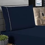 Jogo de Cama Classic Solteiro Percal 400 Fios Ponto Palito 02 Peças, Antiácaro, Anti-pilling com Toque Macio - Azul Marinho