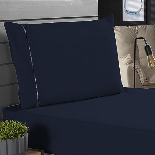Jogo de Cama Classic Solteiro Percal 400 Fios Ponto Palito 02 Peças, Antiácaro, Anti-pilling com Toque Macio - Azul Marinho