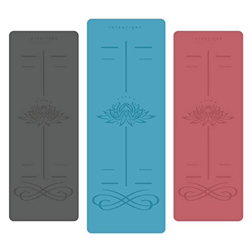 Intentions Yoga Mat Antidérapante - Qualité Supérieure Alignement - Doux Confortable - Écologique Durable - Prise Sûre - Bande D'étirement -Sac De Transport