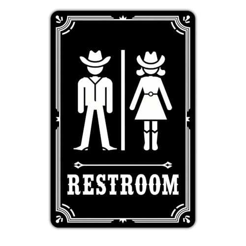Restroom Sign Western Style tin sign Vintage Cowboy Cowgirl Metal Sign for Garden Yard Cafe Porch Home Kitchen Outdoor Wall Decor Gift 8 X 12 INCH