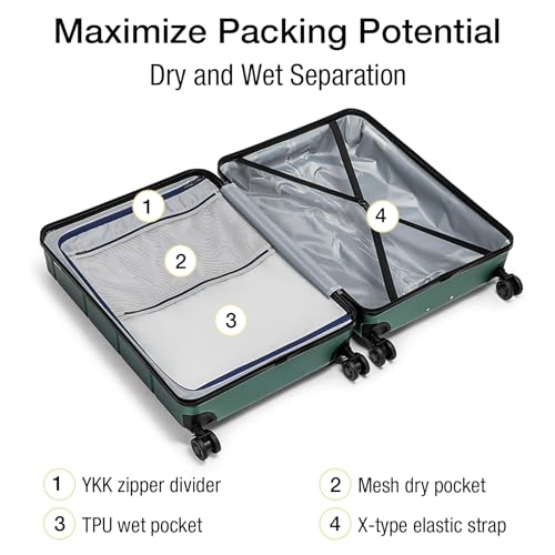 KYME 30-Inch Hardside Checked Luggage with Spinner Wheels, TSA Lock, and Cup Holder for Men and Women - Green