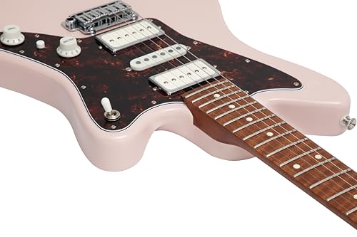 Image of Electric Guitar JZ FRO Shell Pink Gloss Handmade in Japan MIJ Roasted Flame maple Neck Stainless Steel Frets Gotoh Bridge Gotoh Locking Tuner 6 Strings Modern C Neck For All Levels