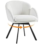 Yaheetech Swivel Tub Chair, Flower Shape Chenille Armchair, Cute Vanity Chair with Removable Seat Cushion for Living Room/Bedroom/Makeup, White