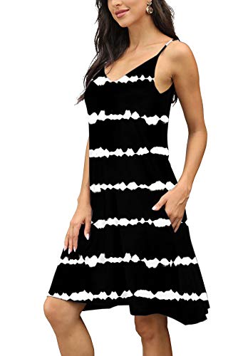 Image of Women's Summer Spaghetti Strap Casual Swing Tank Beach Cover Up Dress with Pockets