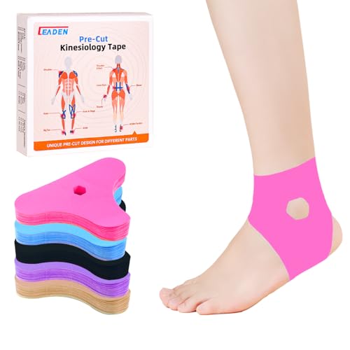IEADEN Precut Kinesiology Tape for Ankle, 20 Pcs - Ankle Support & Stability, Ankle Pain Relief - Waterproof & Elastic, Breathable Hypoallergenic Latex-Free Tape, Pink
