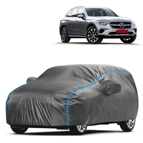 Image of Kerwa Car Body Cover Waterproof with Mercedes GLC, Dust & UV Resistant All-Weather Proof Full Body Cover, Grey with Blue Lining, Triple Stitched Elastic Bottom with Mirror Pocket