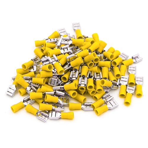 Baomain FDD 5.5-250 1/4 Inch Female Quick Disconnects Vinyl Insulated Spade Wire Connector Electrical Crimp Terminal 12-10 Awg Yellow  thumb #4