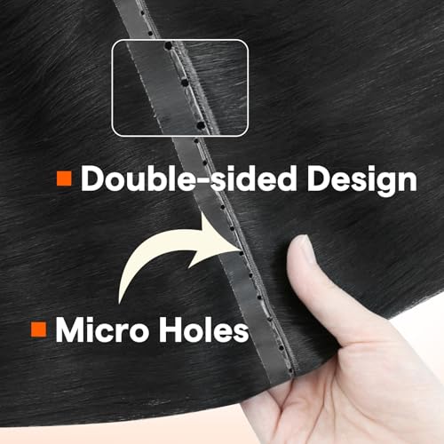 Image of Full Shine 26 Inch Butterfly Weft Hair Extensions Human Hair Jet Black 100G | Added Length Volume, Invisible Double Side PU Holes, Long Straight Wear, Everyday Style for Women, Seamless Blend Solution
