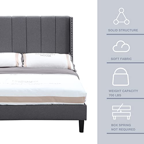 Moldura de cama plataforma de tamanho completo com encosto de cabeceira/base de colchão estofado de