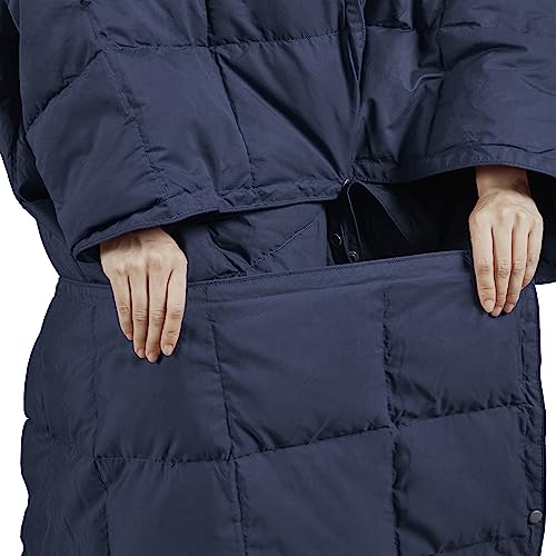 Sleep Philosophy True North Wearable Blanket, Oversized, Goose & Down Throw With Buttons, Classic Box Quilting, Heavy Filled For Camping, Travel, Outdoors Friendly Carrying Bag, 62X68, Indigo #TOP4