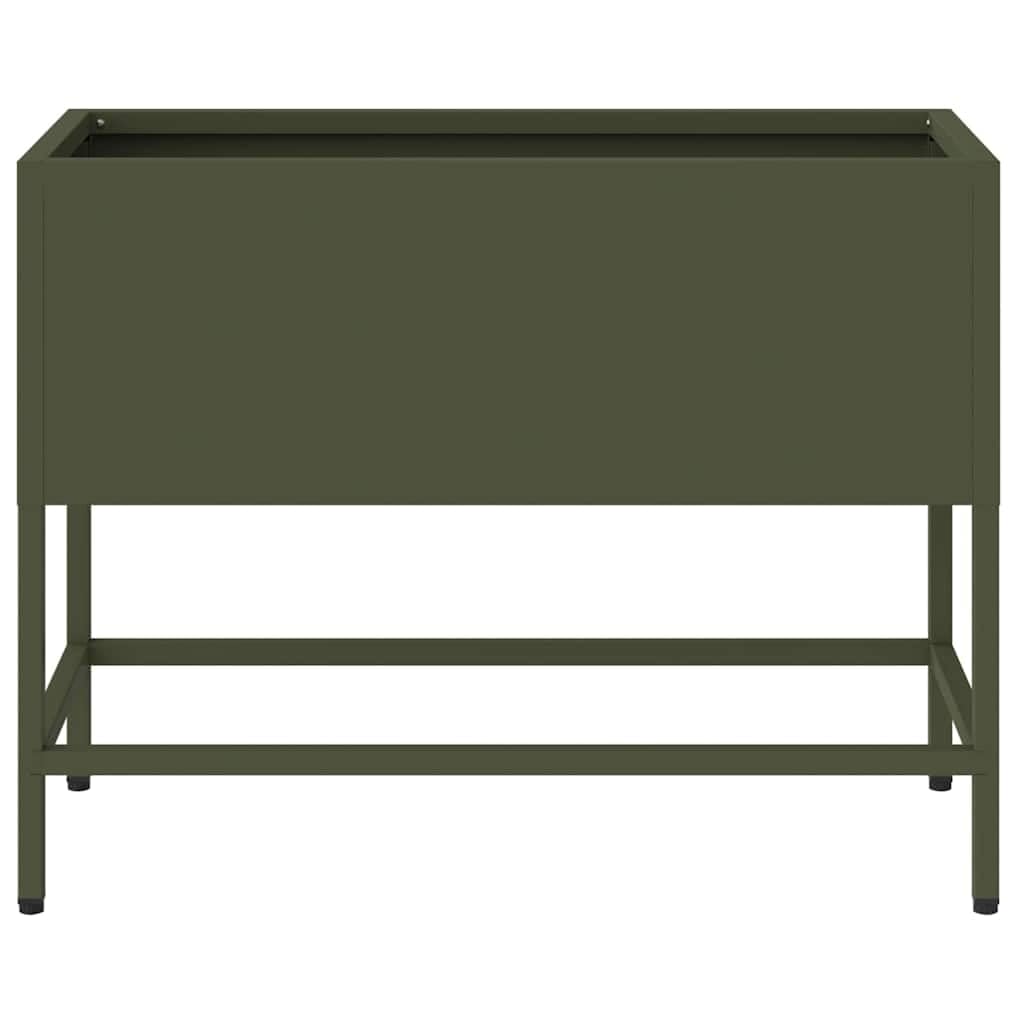 Podwyższona grządka ogrodowa, oliwkowa zieleń, 60 x 26 x 45 cm, stal, wytrzymała metalowa skrzynka na rośliny do użytku na zewnątrz, odporna na promieniowanie UV, łatwy montaż, idealna do ogrodu i na