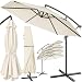 Kingsleeve® Sonnenschirm UV Schutz 80+ Ø 300cm Groß mit Ständer Schutzhülle Windsicherung Windfest Neigbar Rund Kurbel Garten Balkon Ampelschirm Creme