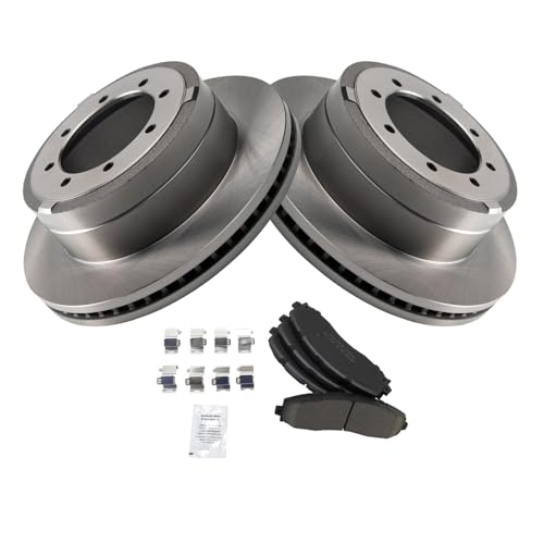 Image of TRQ Rear Brake Pad & Rotor Kit Ceramic Compatible with 2013-2019 Ford F-350 Super Duty 2013-2016 F-450 Super Duty