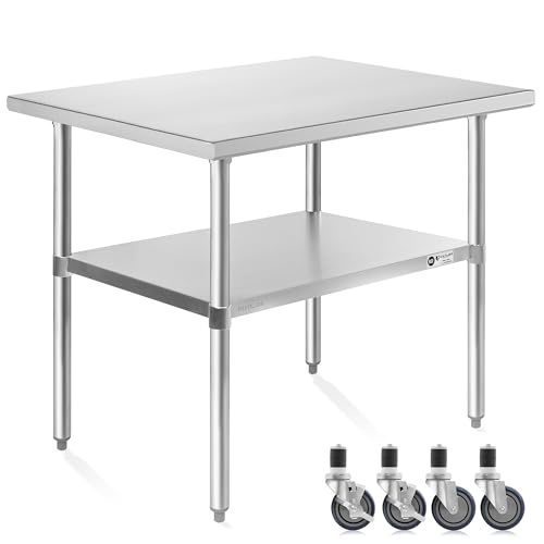 KUTLER Stainless Steel Table 24 x 36 Inches with Caster Wheels, NSF Heavy Duty Commercial Prep and Work Table with Undershelf for Restaurant, Hotel, Home