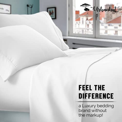 Urbanhut 700 Thread Count Luxury Queen Sheets Set, Egyptian Cotton Sheets (4 Pc Set) Quality - Sateen Sheets For Queen Size Bed - Smooth Soft & Thick Sheets With 15" Deep Pocket (White) #TOP2