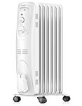 PELONIS Basic Electric Oil Filled Radiator, 1500W Portable Full Room Radiant Space Heater with Adjustable Thermostat, White