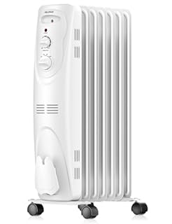 PELONIS Radiateur électrique basique rempli d'huile, 1500 W, chauffage radiant portable pour pièce entière avec thermostat réglable, blanc