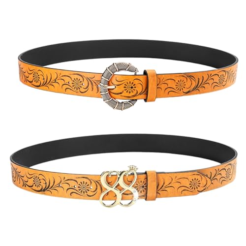 Vintage Waist Belt for Jeans Pants Embossing Flower Pattern Waistband for Men Women Casual Theme Party Waist Accessory3