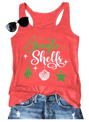 ALLTB Christmas Shirt Women Summer Beach Tank Top Palm Tree Vest Hawaii Xmas Vacation Sleeveless Tops