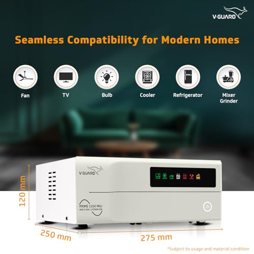 Image of V-Guard Prime 1150 Mili 1000VA /12 V Sine Wave Inverter|3- Years Warranty | Multi-Ion & Lithium Battery Compatible | Fast Charging | LED Display | Easy Installation