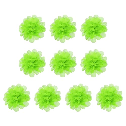 PATIKIL 10Stk 2.8" Chiffon Blumen Netz Stoff Blumen Nähen Gewebe Ornamente Stirnband Verzierungen für Heimwerker Handwerk Hochzeit Dekor Neon Grün