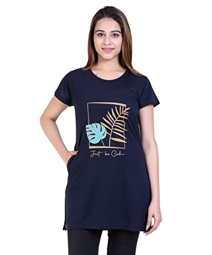Image of DG Divine GirL Women's Cotton Printed Long Regular Fit Round Neck Top /T-Shirt /Tshirts
