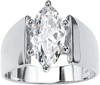 PalmBeach Jewelry Sterling Silver or Yellow Gold-Plated Marquise Shaped Cubic Zirconia Solitaire Engagement Ring Size 8