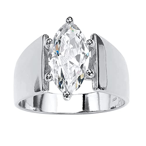 PalmBeach Sterling Silver or Yellow Gold-Plated Marquise Shaped Cubic Zirconia Solitaire Engagement Ring Size 10