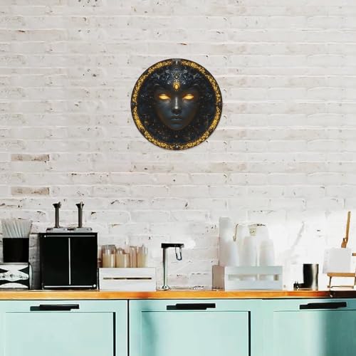 Golden Eyes Plaque ronde en métal Motif cheveux noirs – vue 4