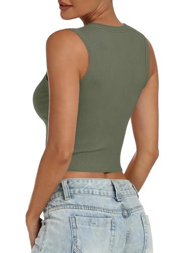 Image of ANRABESS Womens Crop Tank Tops High Neck Sleeveless Ribbed Knit Slim Fit Shirts 2026 Summer Casual Basic Workout Clothes