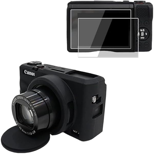 VOVMOEYA Etui na aparat do Canon Powershot G7 X Mark III z 2 szt. ochraniaczy ekranu, pełna ochrona, miękkie silikonowe etui G7X III, zdejmowana osłona obiektywu do Canon G7XIII G7X3-czarne