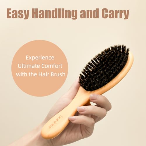 Boar Bristle Hair Brush - 100% Soft Boar Bristle Brush for Women Men Kids Restore Shine and Fine - Wooden Slick Back Hairbrush with Plastic Tail Comb for Short Thin Dry Hair