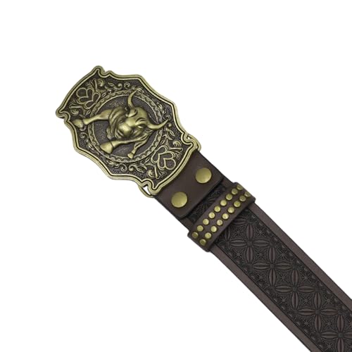 RARITYUS Longhorn Bull Western Leather Cowboy Belts for Men Women Engraved Buckle Belt Punk Rivet Country Waist Belts4