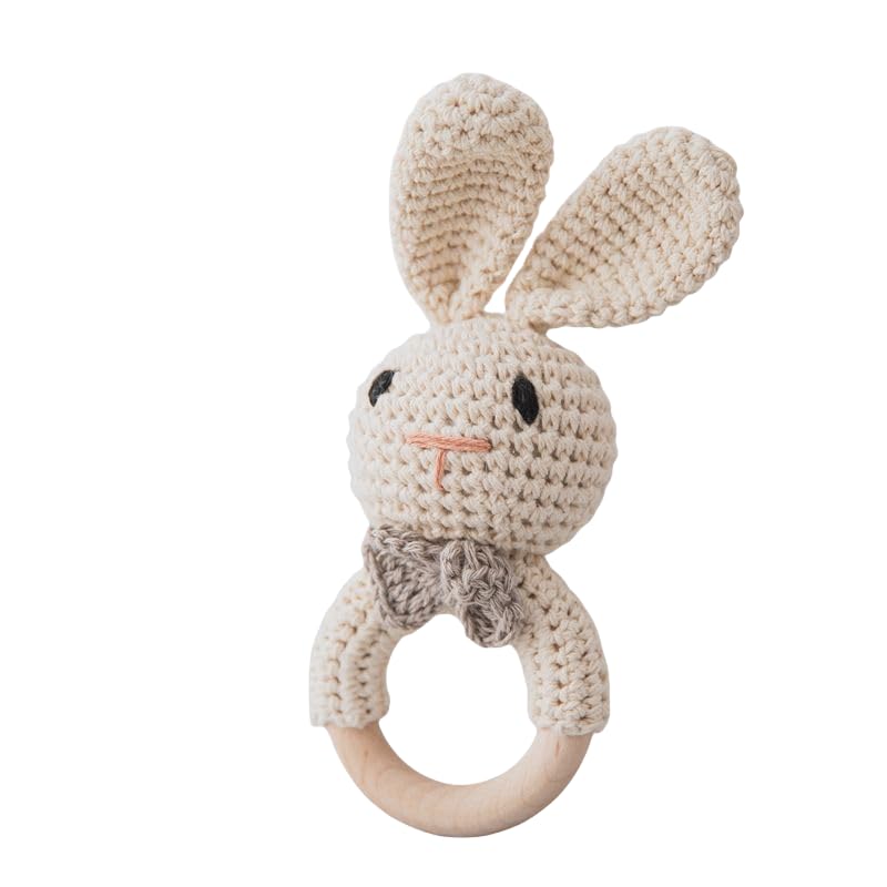 Juguetes de ganchillo sonajero bebé - ganchillo relleno conejito bebé regalos bebé juguetes calmantes (conejito pajarita)